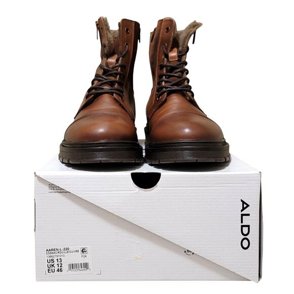 ALDO Men Aaren-L Cap Toe Faux Fur Lined Combat Boot Size US 13M Cognac Brown - Picture 5 of 5